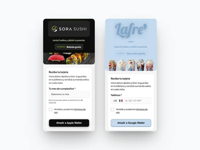 Página de registro con la marca del negocio