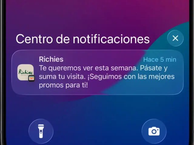 Aviso promocional de ClubFiel en la pantalla bloqueada del cliente